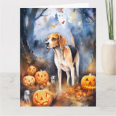 Halloween Amerikaanse Engelse Foxhound Met Pompoen Kaart (Voorkant)