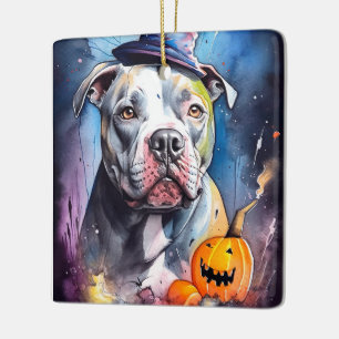 Halloween Amerikaanse Staffordshire met Pompoenen Keramisch Ornament