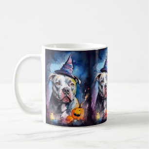 Halloween Amerikaanse Staffordshire Met Pompoenen Koffiemok