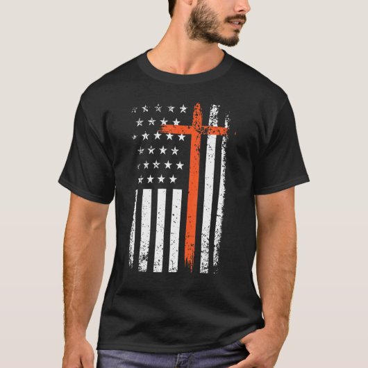 Halloween Amerikaanse vlag Cool Christelijk Cross T-shirt (Voorkant)