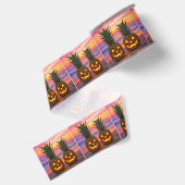 Halloween Ananas Jack-o-lanterns Op een Strand Grosgrain Lint (Achterkant)
