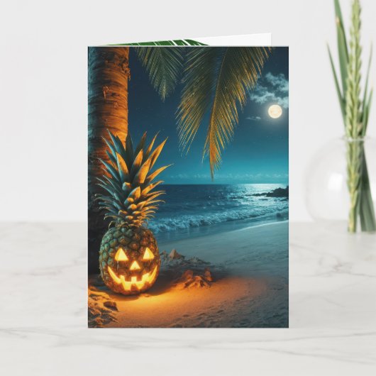 Halloween ananas op het strand kaart (Voorkant)