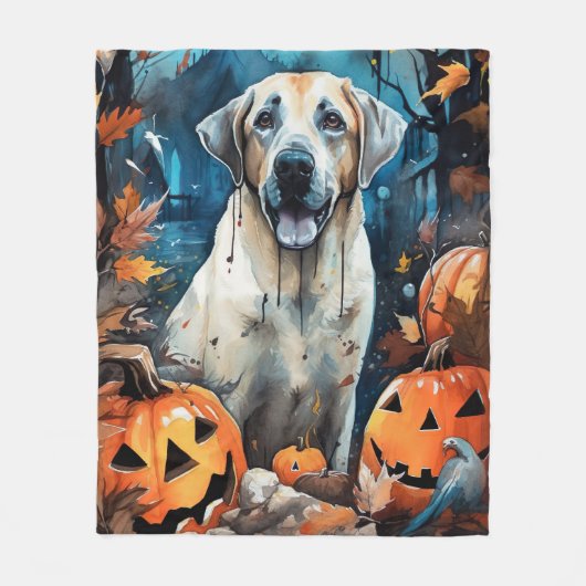 Halloween Anatolian Shepherd met pompoenen eng Fleece Deken (Voorkant)