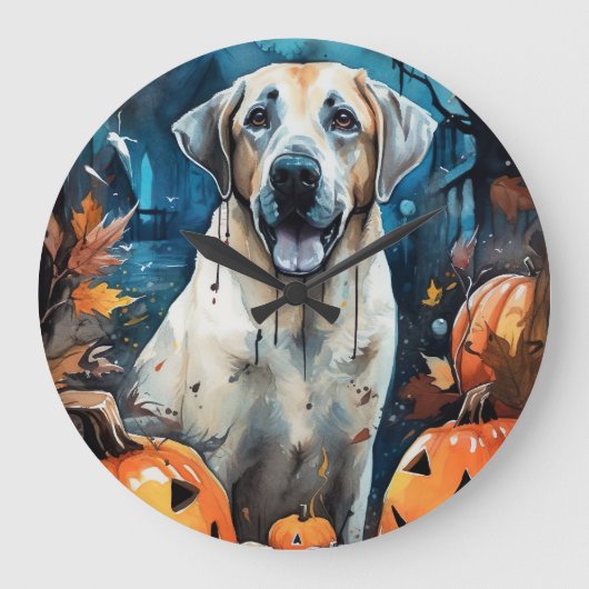 Halloween Anatolian Shepherd met pompoenen eng Grote Klok (Voorkant)