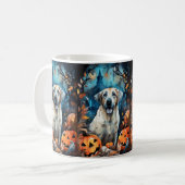Halloween Anatolian Shepherd met pompoenen eng Koffiemok (Voorkant links)