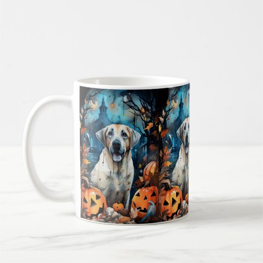 Halloween Anatolian Shepherd met pompoenen eng Koffiemok (Links)