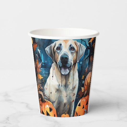 Halloween Anatolian Shepherd met pompoenen eng Papieren Bekers (Achterkant)