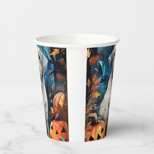 Halloween Anatolian Shepherd met pompoenen eng Papieren Bekers (Links)