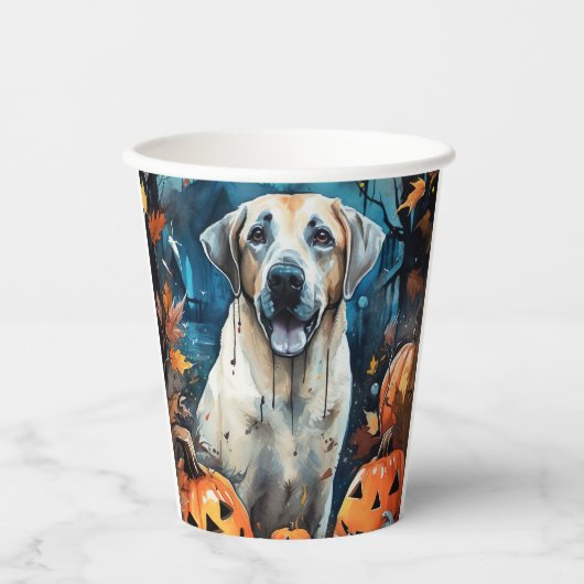 Halloween Anatolian Shepherd met pompoenen eng Papieren Bekers (Voorkant)