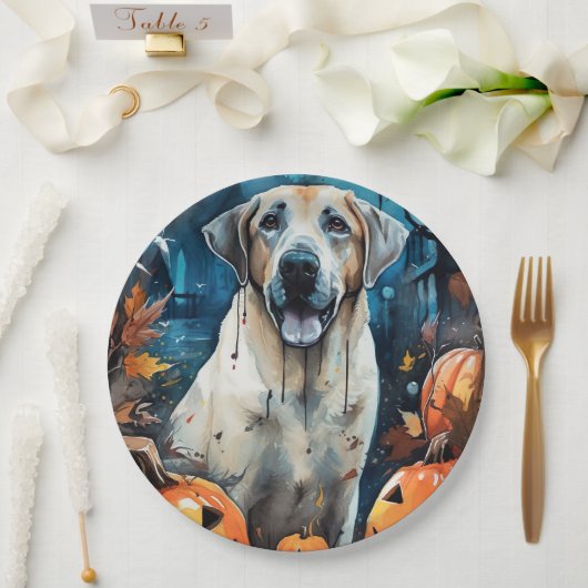 Halloween Anatolian Shepherd met pompoenen eng Papieren Bordje (Huwelijk)