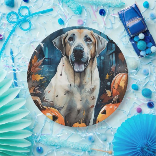 Halloween Anatolian Shepherd met pompoenen eng Papieren Bordje (Feest)