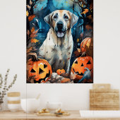 Halloween Anatolian Shepherd met pompoenen eng Poster (Keuken)