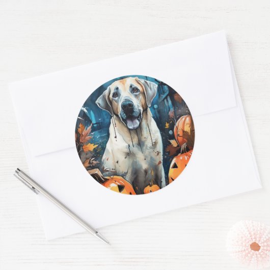 Halloween Anatolian Shepherd met pompoenen eng Ronde Sticker (Envelop)