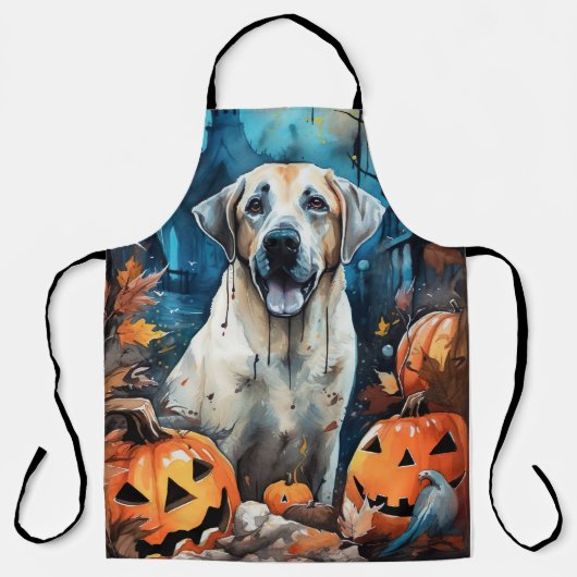 Halloween Anatolian Shepherd met pompoenen eng Schort (Voorkant)