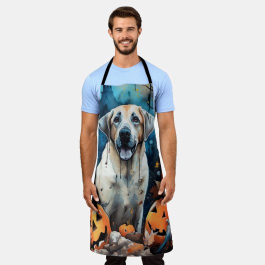 Halloween Anatolian Shepherd met pompoenen eng Schort (Gedragen)