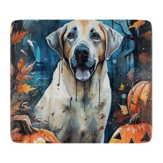 Halloween Anatolian Shepherd met pompoenen eng Snijplank (Voorkant)