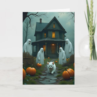Halloween and the White Kitten Kaart