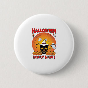 Halloween Angstige Nacht Schedel Heksenhoed Pompoe Ronde Button 5,7 Cm