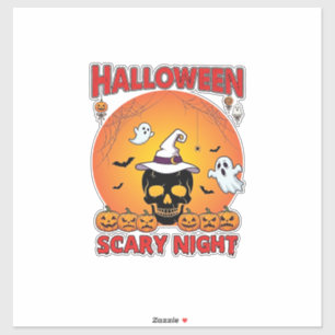 Halloween Angstige Nacht Schedel Heksenhoed Pompoe Sticker