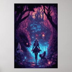 Halloween anime meisje nacht scène poster