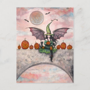 Halloween Ansichtkaart Heks Kat Pompoenen Briefkaart