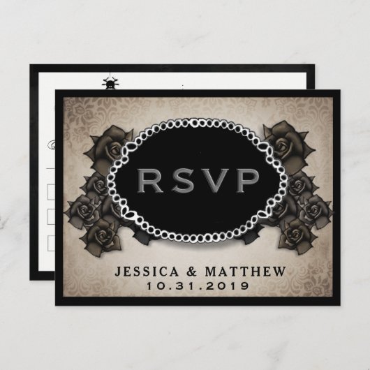 Halloween Antiek Bruine Roos RSVP Wedding Briefkaa Uitnodiging Briefkaart (Voorkant / Achterkant)