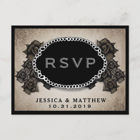 Halloween Antiek Bruine Roos RSVP Wedding Briefkaa Uitnodiging Briefkaart (Voorkant)