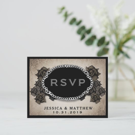 Halloween Antiek Bruine Roos RSVP Wedding Briefkaa Uitnodiging Briefkaart (Staand voorkant)