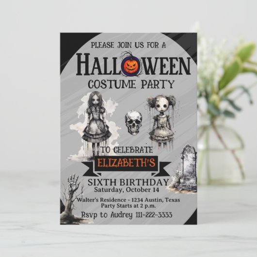 Halloween Any Age Meisjes Verjaardagsfeest Kaart (Staand voorkant)