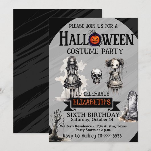 Halloween Any Age Meisjes Verjaardagsfeest Kaart (Voorkant / Achterkant)