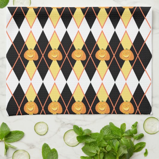 Halloween Argyle Jack-o-lantern Pumpkin Theedoek (Gevouwen)