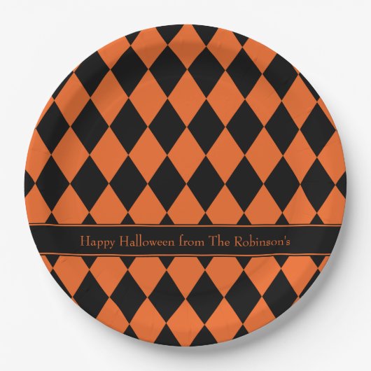 Halloween Argyle ~ Persoonlijk Papieren Bordje (Voorkant)