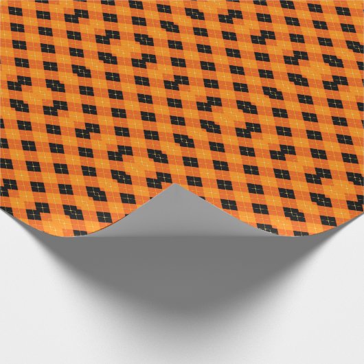 Halloween Argyle Plaid Bold Orange & Black Cadeaupapier (Hoek)