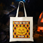 Halloween Argyle Trick-or-Treat Bag met pompoen Tote Bag