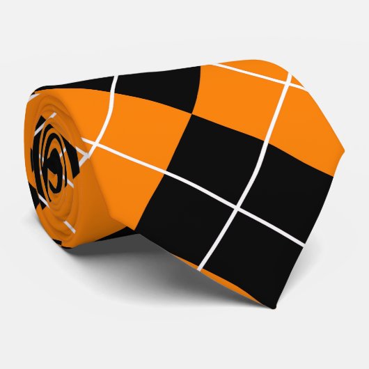 Halloween Argyle - Zwart, wit en Oranje design Stropdas (Opgerold)