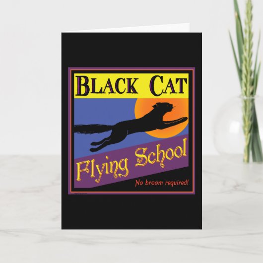 halloween Art Black Cat Flying School Kaart (Voorkant)