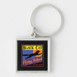  halloween Art Black Cat Flying School Sleutelhanger