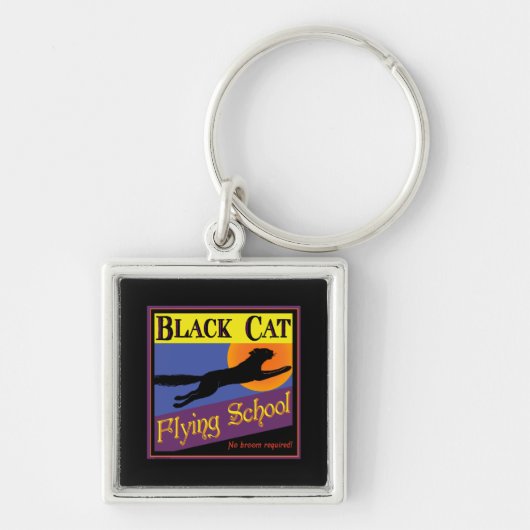 halloween Art Black Cat Flying School Sleutelhanger (Voorkant)