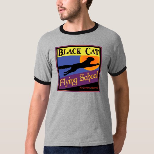  halloween Art Black Cat Flying School T-shirt (Voorkant)