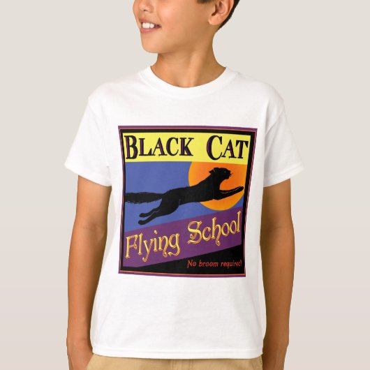  halloween Art Black Cat Flying School T-shirt (Voorkant)