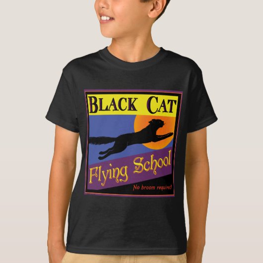  halloween Art Black Cat Flying School T-shirt (Voorkant)