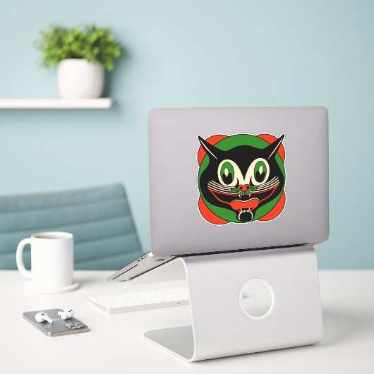 Halloween Art Deco Black Cat Sticker (Laptop op bureau)