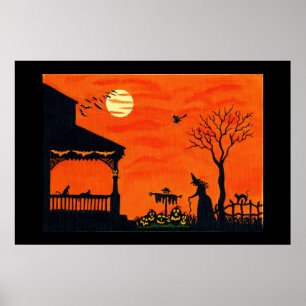 Halloween Art Poster, heksen, scarecrow, schedel, Poster