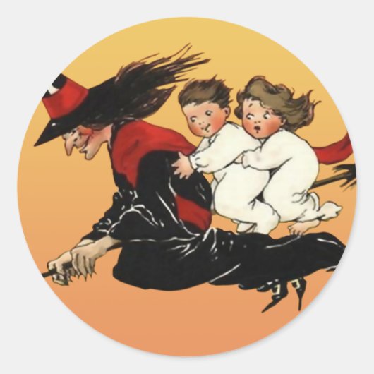  Halloween Art Stickers: Heksen Ride Ronde Sticker (Voorkant)