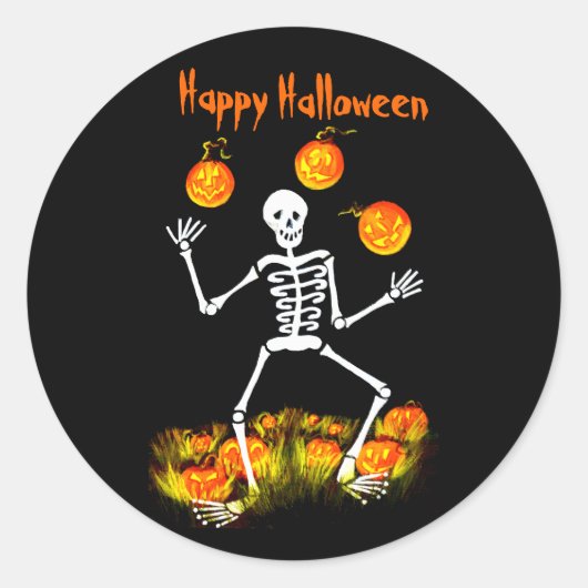 Halloween Art Stickers, skelet, Jack-O-lantaarns Ronde Sticker (Voorkant)