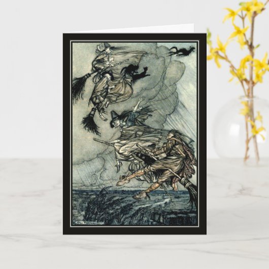  Halloween Arthur Rackham Vliegende Heksen Kaart (Gele Bloem)