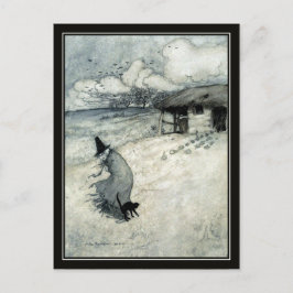 Halloween Arthur Rackham Witch + Black Cat Briefkaart