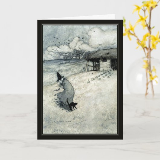  Halloween Arthur Rackham Witch + Zwarte Kat Kaart (Gele Bloem)