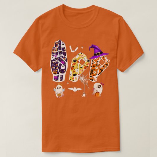 Halloween ASL, Hand Sign Language Boo Ghost Deaf P T-shirt (Design voorkant)