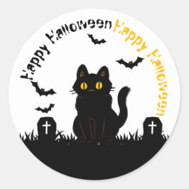 Halloween-Aufkleber mit schwarzer Katze Ronde Sticker